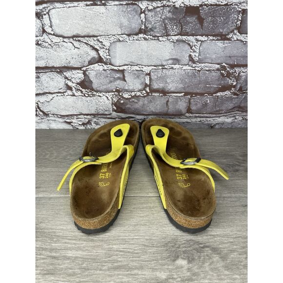 Birkenstock Gizeh Yellow Patent Leather Cork Slide Sandals Women Sz 37EU/6.5M US - Picture 6 of 16